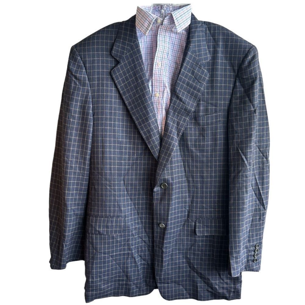 CANALI LORO PIANA MENS WOOL SPORTS COAT BLAZER 54L / 44LONG BLUE BEIGE PLAID 110